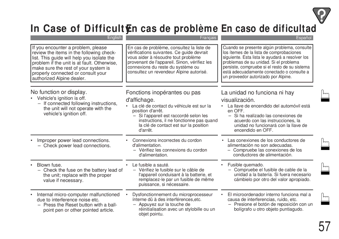 Alpine CDA-7838, CDA-7839 owner manual Case of Difficulty 