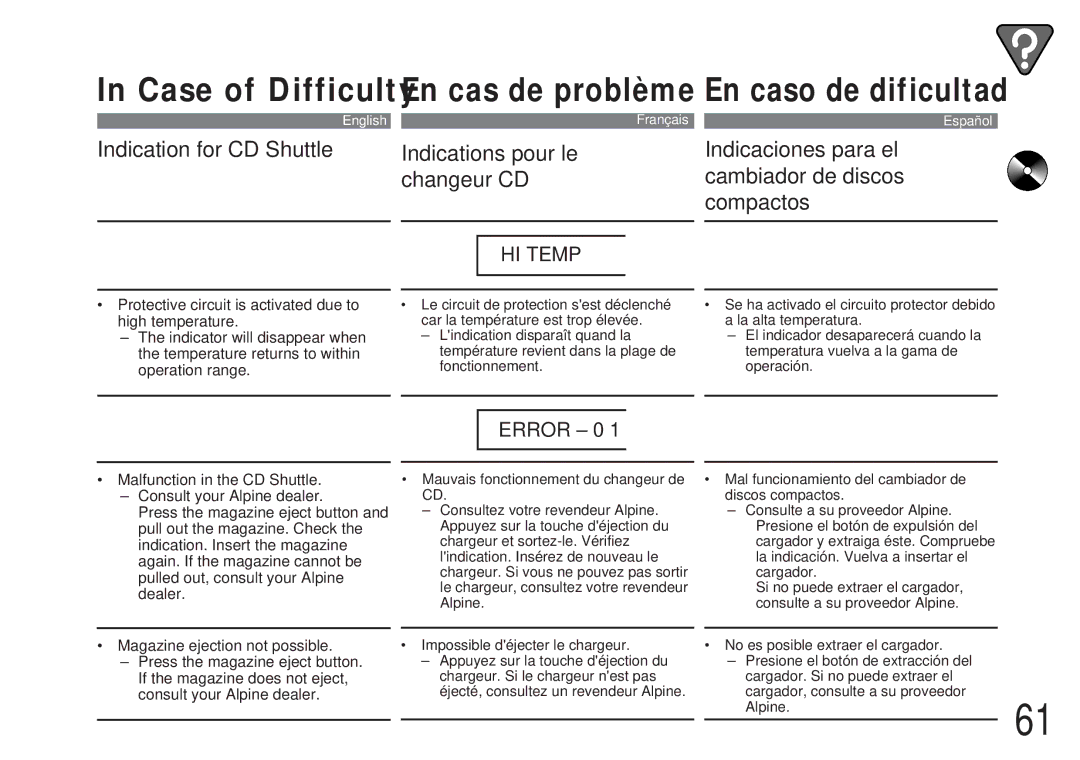 Alpine CDA-7838, CDA-7839 owner manual HI Temp 