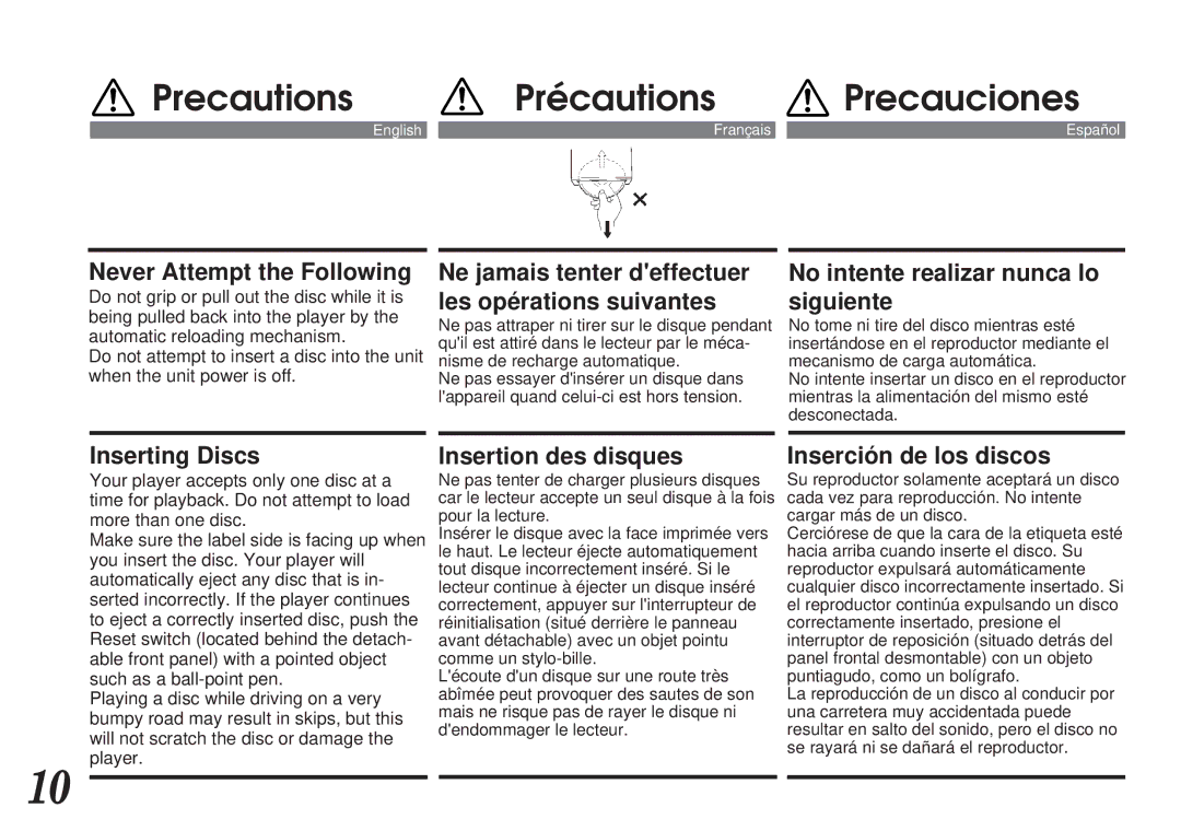 Alpine CDA-7839, CDA-7838 owner manual Precautions Précautions Precauciones 