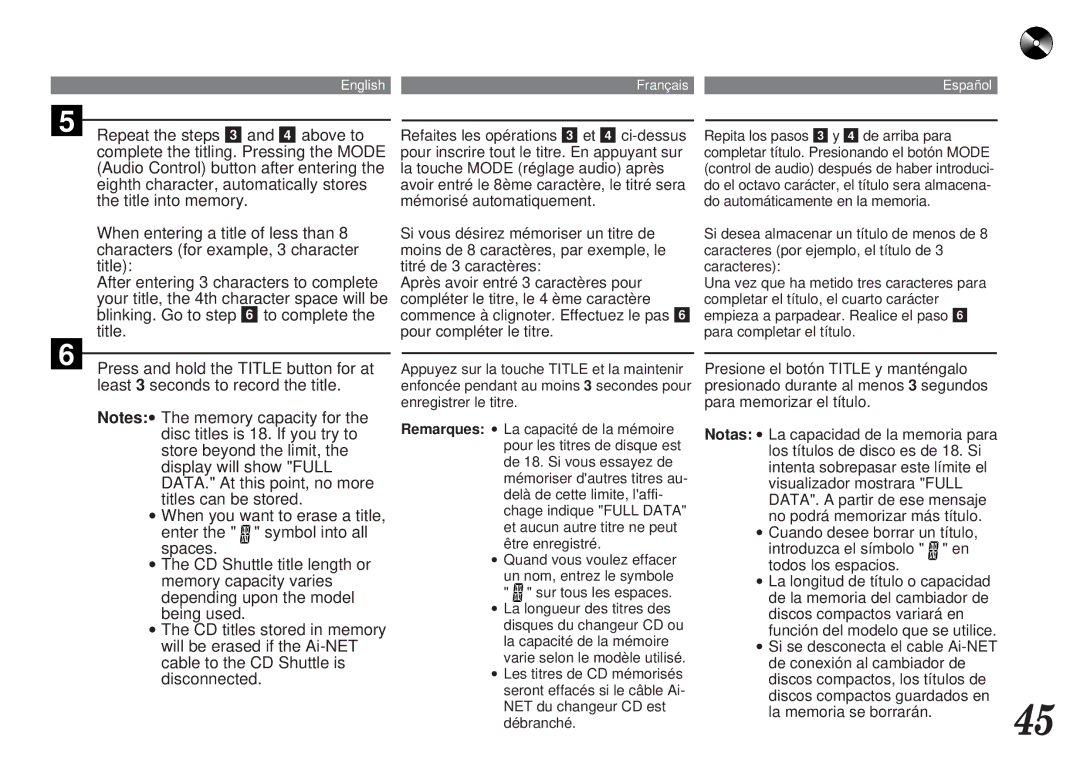 Alpine CDA-7838, CDA-7839 owner manual Un nom, entrez le symbole sur tous les espaces 