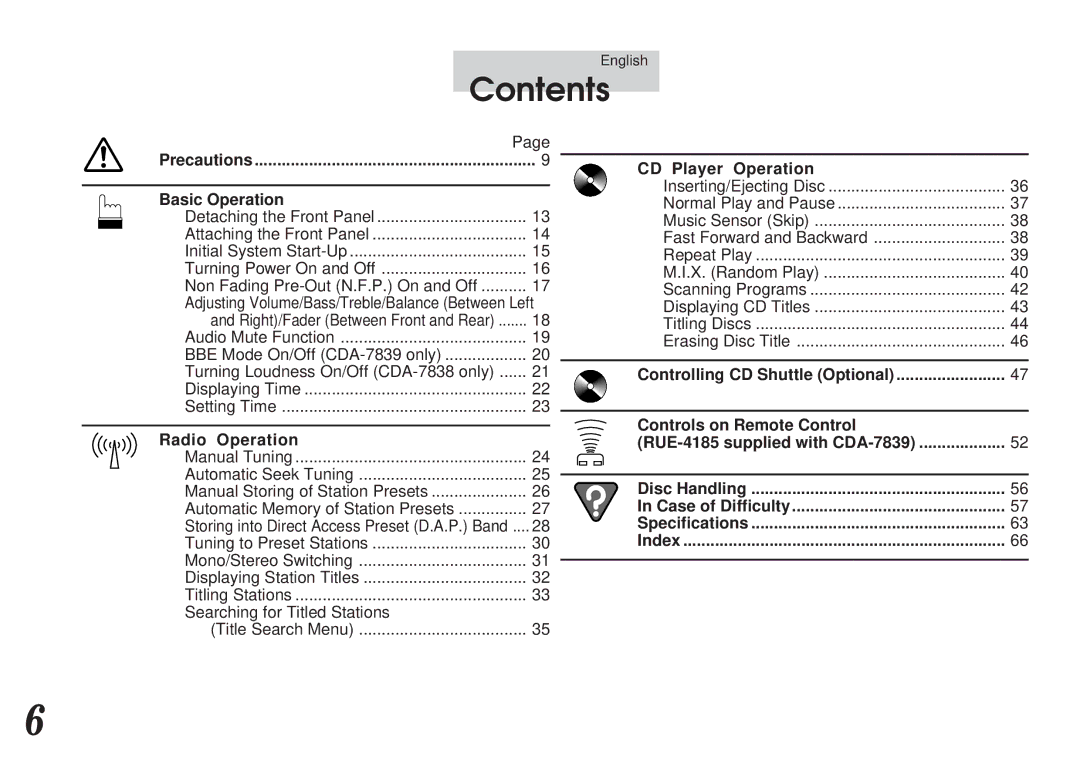 Alpine CDA-7839, CDA-7838 owner manual Contents 