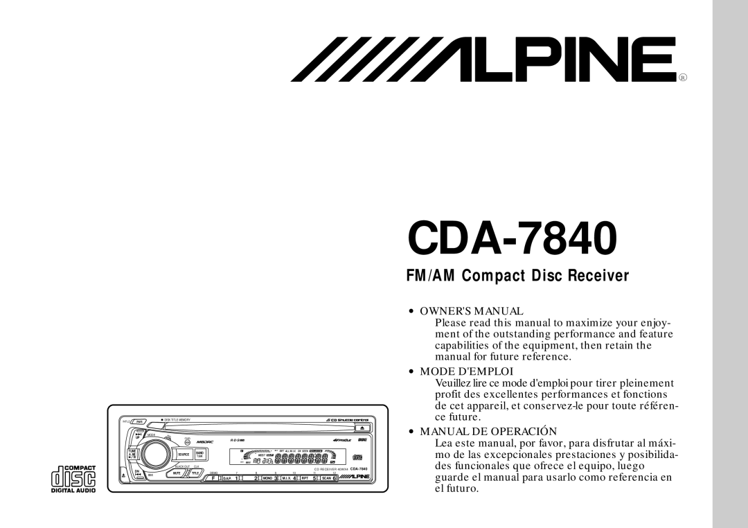 Alpine cda-7840 owner manual CDA-7840 