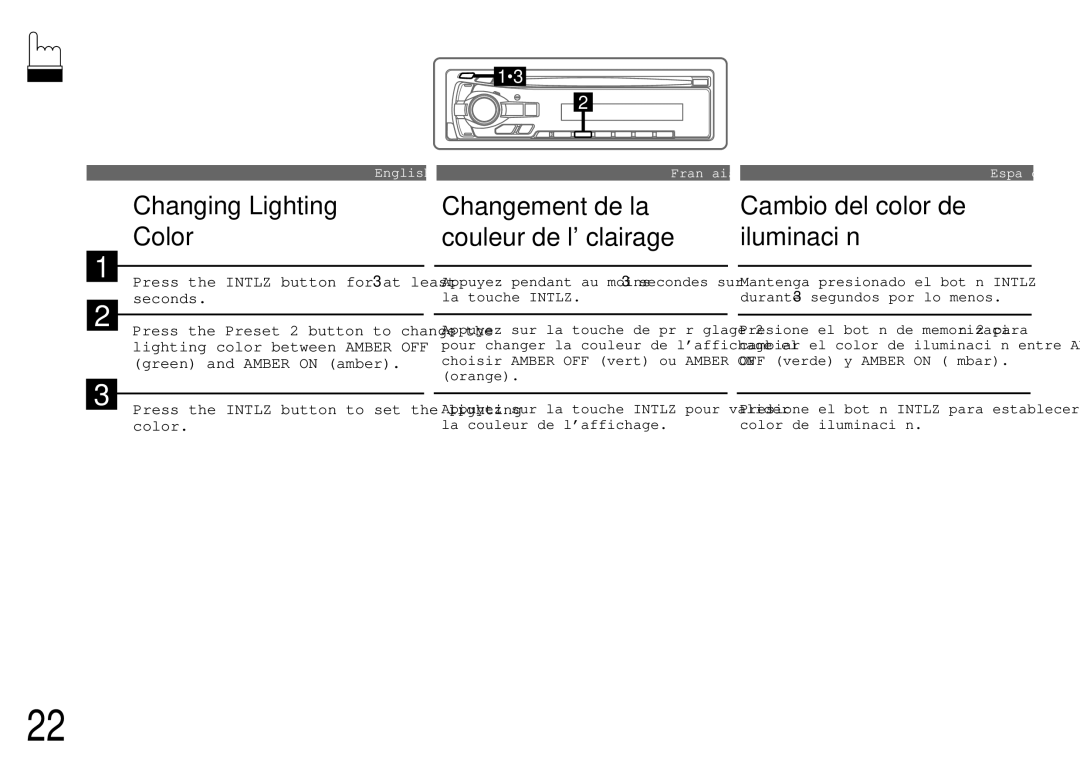 Alpine cda-7840 Changing Lighting Color, Changement de la couleur de léclairage, Cambio del color de iluminación 