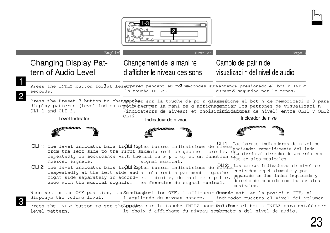 Alpine cda-7840 Changing Display Pat- tern of Audio Level, Changement de la manière d’afficher le niveau des sons 