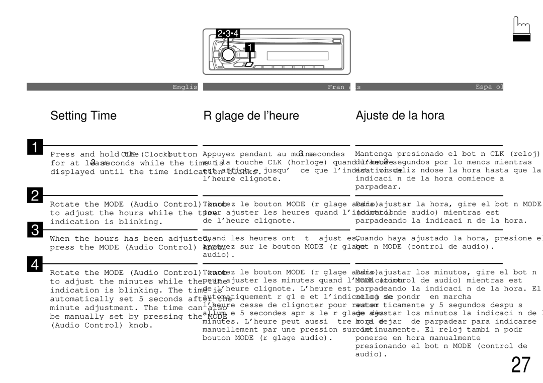 Alpine cda-7840 owner manual Setting Time Réglage de lheure Ajuste de la hora 