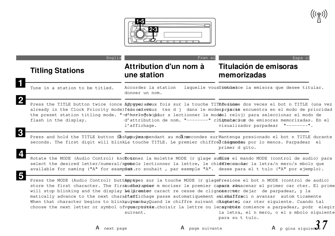 Alpine cda-7840 owner manual Titling Stations Attribution dun nom à Une station, Titulación de emisoras memorizadas 