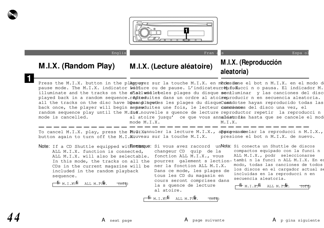 Alpine cda-7840 owner manual X. Random Play, X. Lecture aléatoire M.I.X. Reproducción aleatoria 