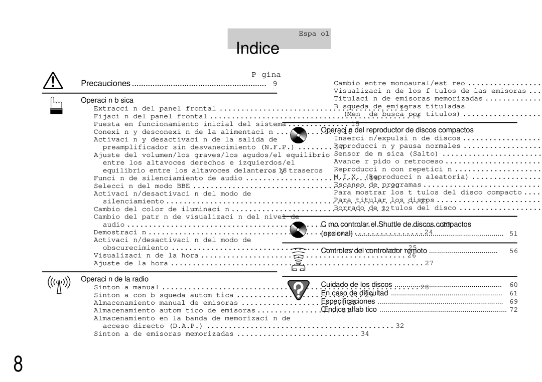 Alpine cda-7840 owner manual Indice, Precauciones 