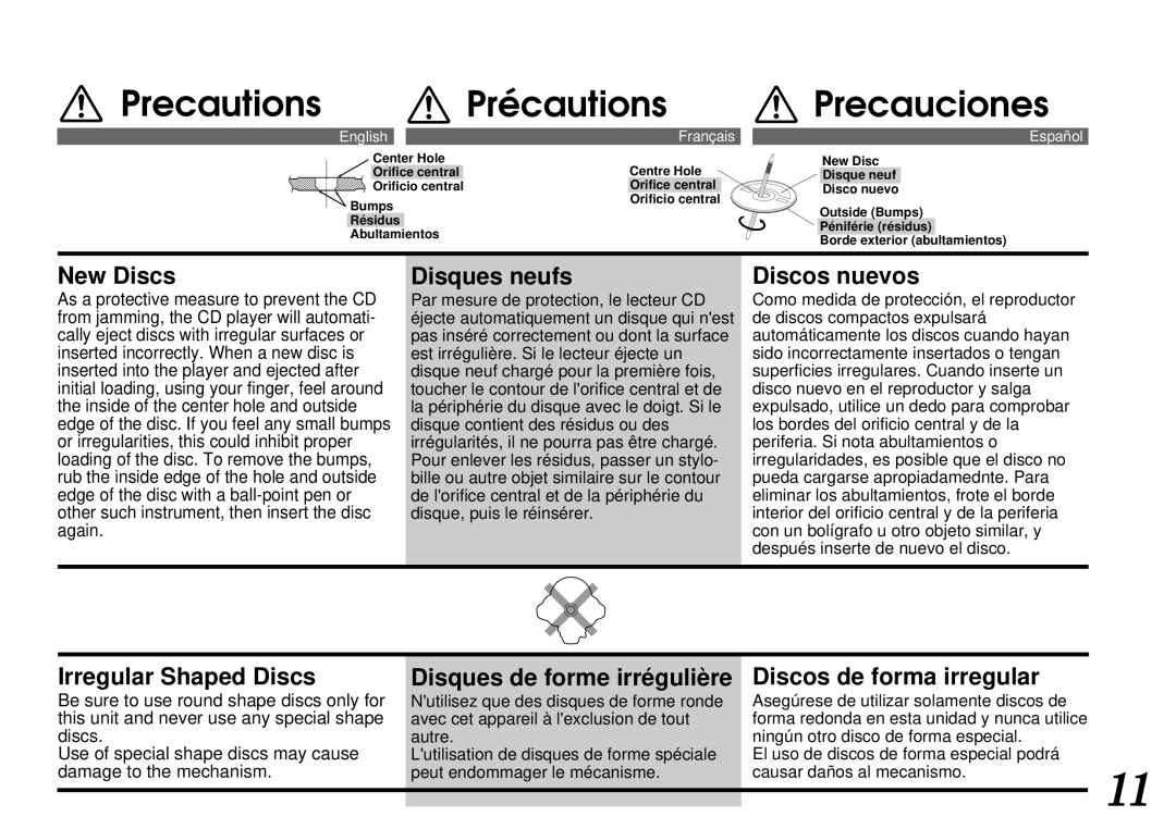 Alpine CDA-7842, CDA-7940 owner manual Precautions Précautions Precauciones 