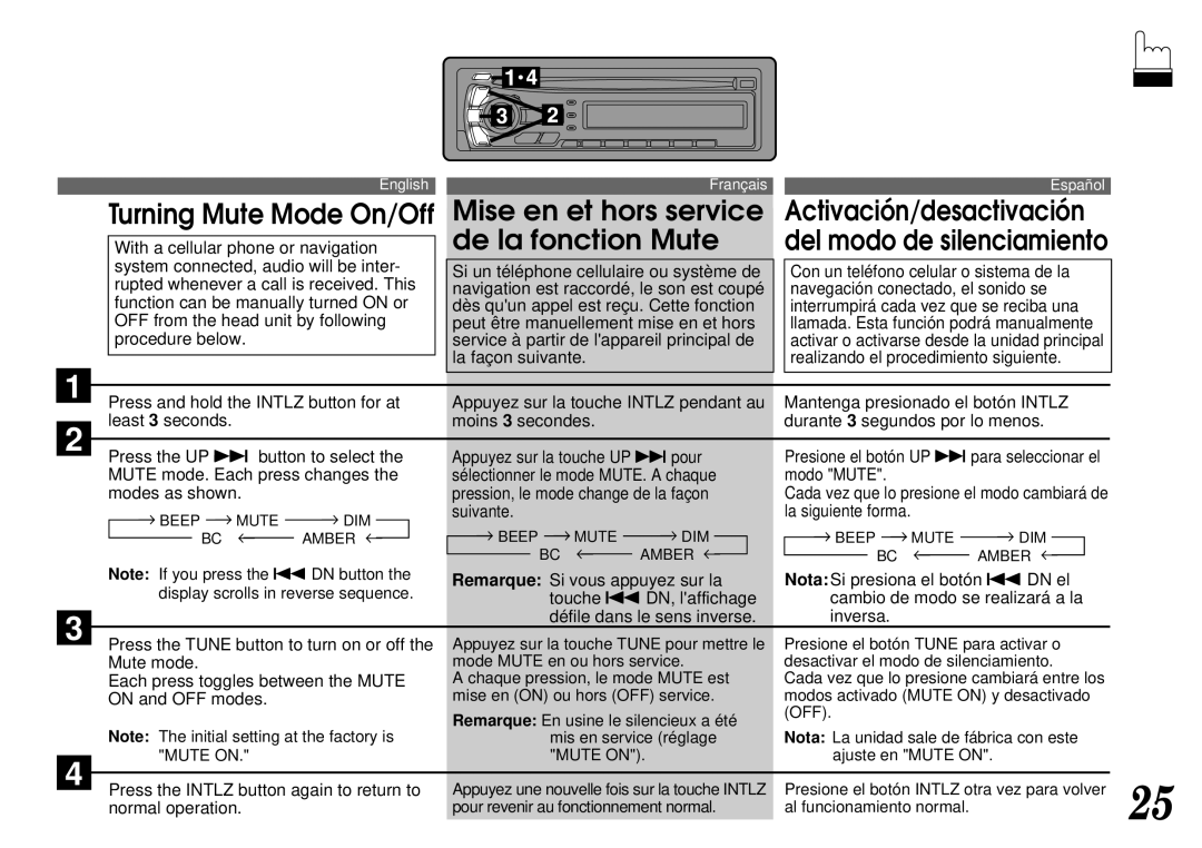 Alpine CDA-7842, CDA-7940 owner manual Mise en et hors service, De la fonction Mute 