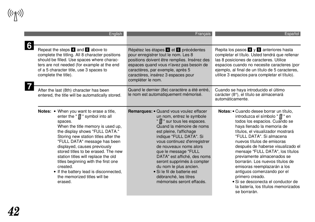 Alpine CDA-7940, CDA-7842 owner manual Espacios cuando no necesite caracteres por 