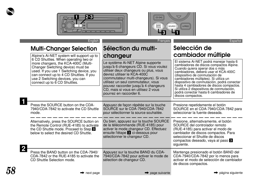 Alpine CDA-7940, CDA-7842 owner manual Sélection du multi Selección de Changeur Cambiador múltiple 