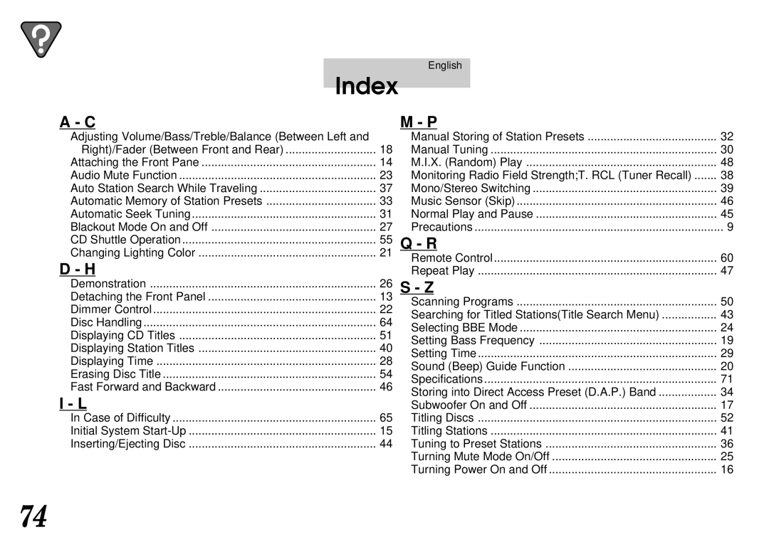 Alpine CDA-7940, CDA-7842 owner manual Index, English 