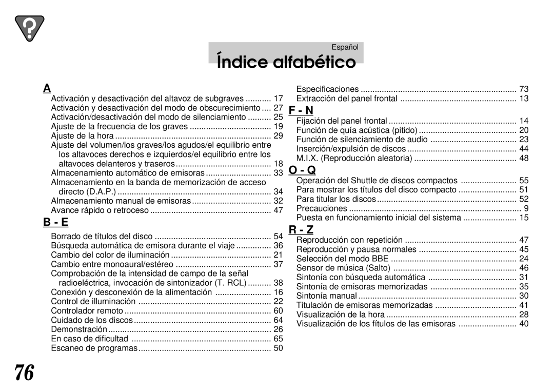 Alpine CDA-7940, CDA-7842 owner manual Índice alfabético, Radioeléctrica, invocación de sintonizador T. RCL 