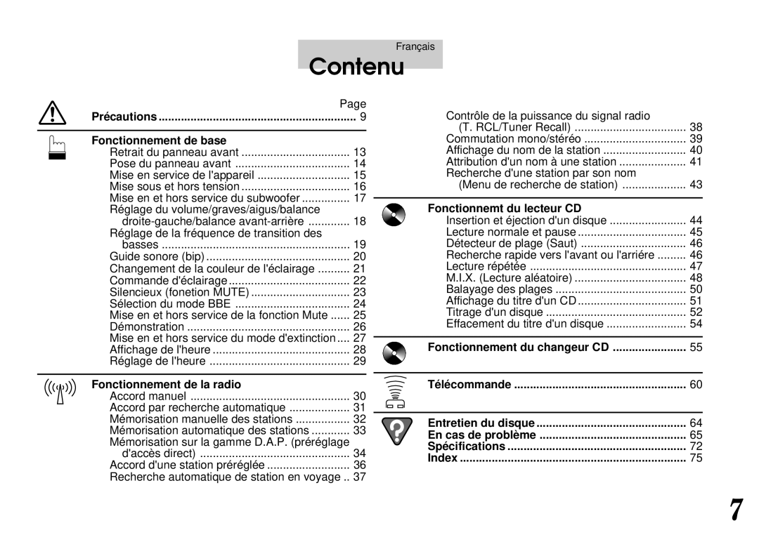 Alpine CDA-7842, CDA-7940 owner manual Contenu, Français 