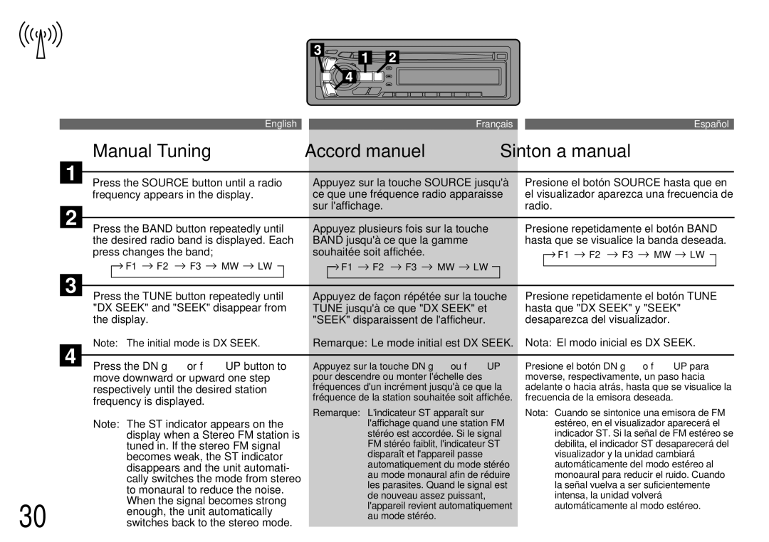 Alpine CDA-7944R, CDA-7842R owner manual Manual Tuning Accord manuel Sintonía manual 