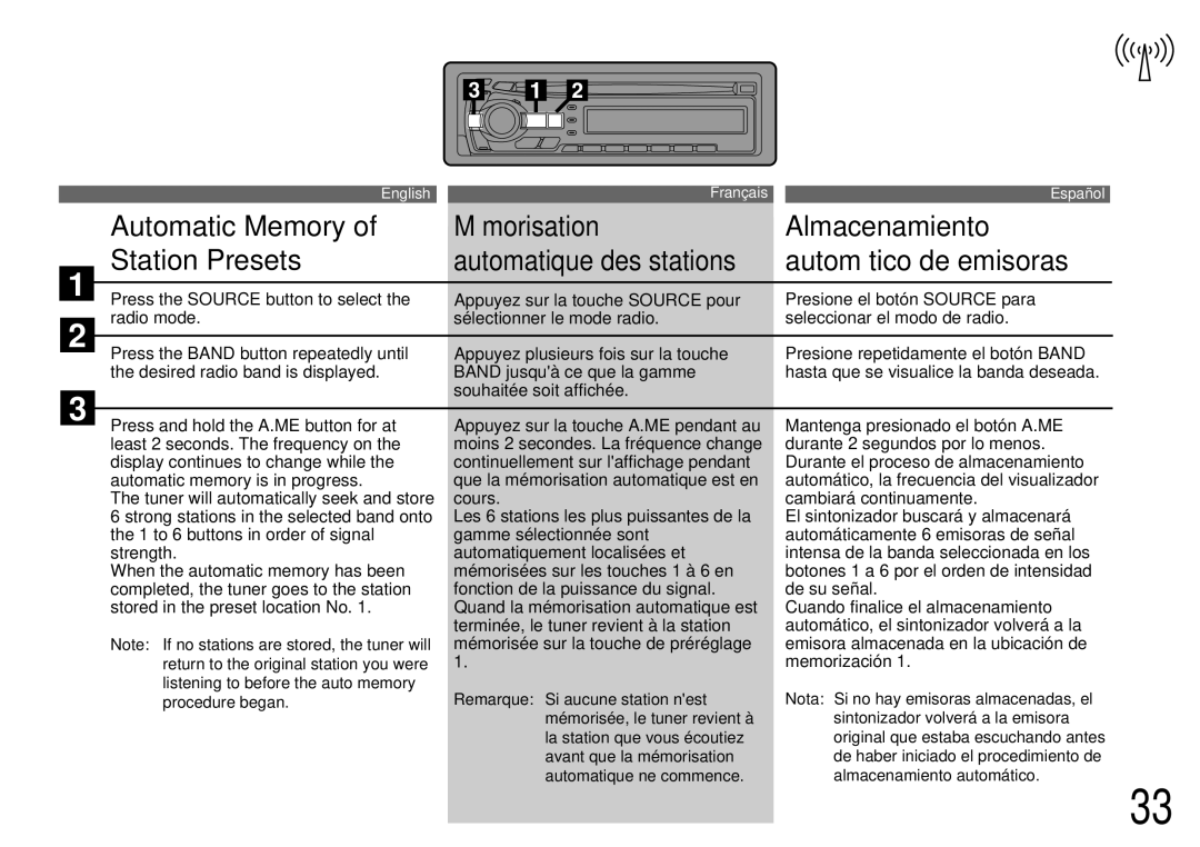 Alpine CDA-7842R, CDA-7944R owner manual Automatic Memory, Automático de emisoras 