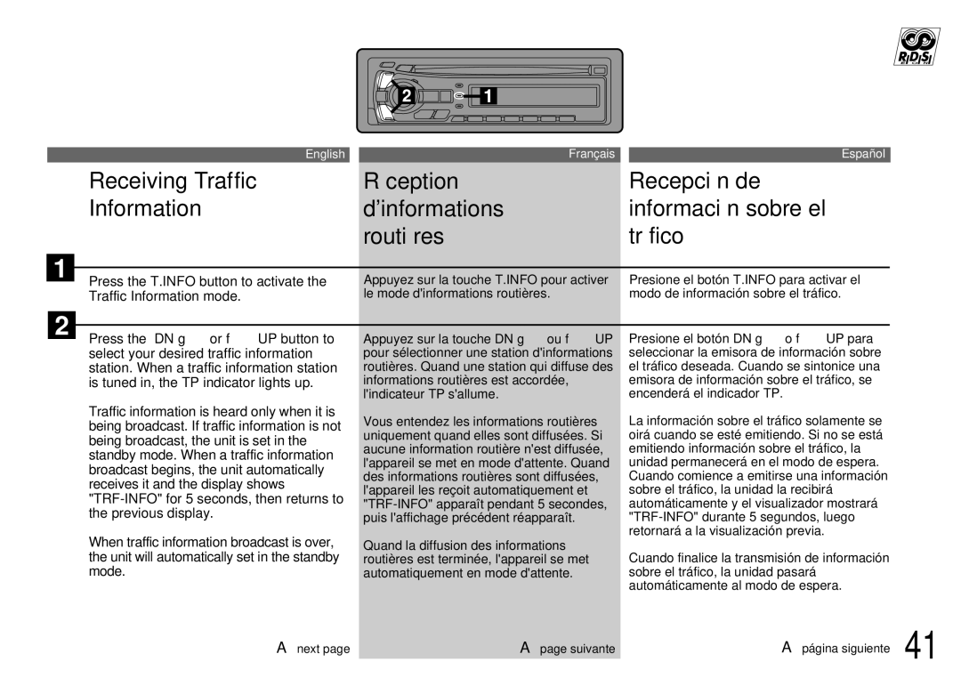 Alpine CDA-7842R, CDA-7944R owner manual Receiving Traffic Information 