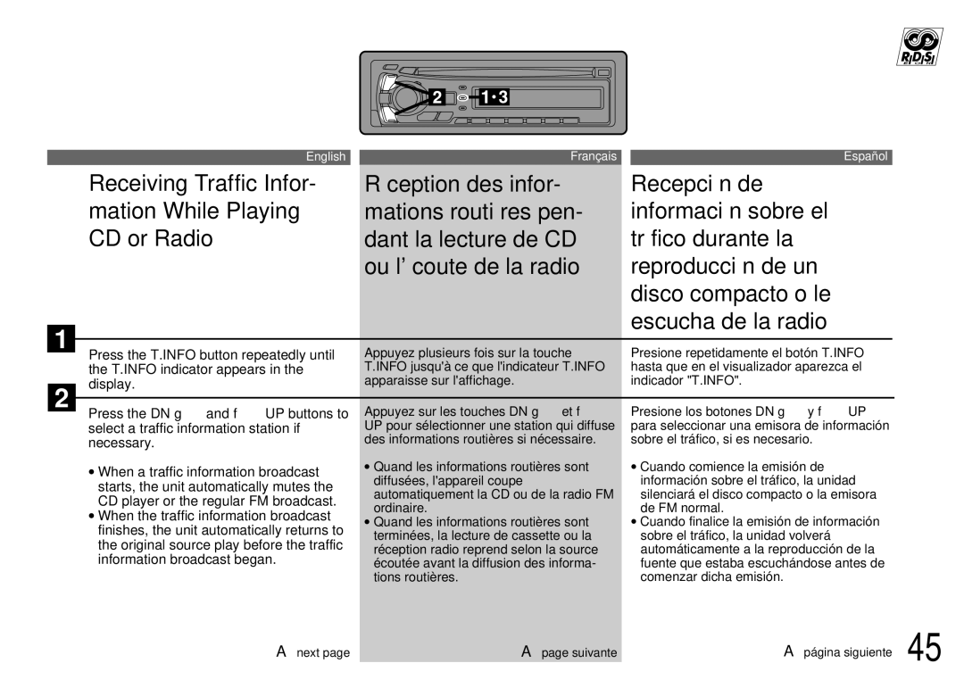 Alpine CDA-7842R, CDA-7944R owner manual Next Suivante Página siguiente 