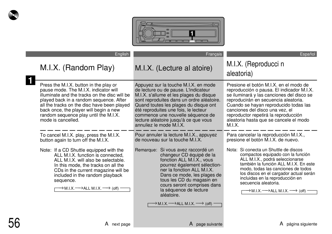 Alpine CDA-7944R, CDA-7842R owner manual X. Random Play, Cours seront comprises dans, La séquence de lecture Aléatoire 