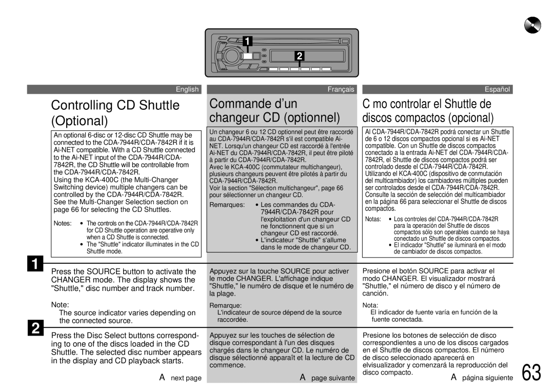 Alpine CDA-7842R, CDA-7944R owner manual Controlling CD Shuttle Optional 