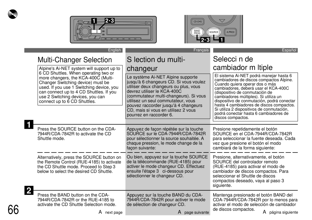 Alpine CDA-7944R, CDA-7842R owner manual Sélection du multi Selección de Changeur Cambiador múltiple, De discos compactos 