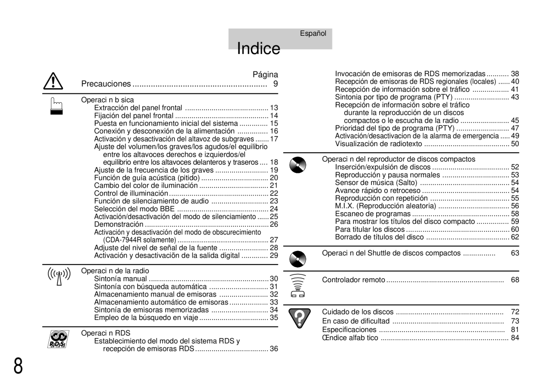 Alpine CDA-7944R, CDA-7842R owner manual Indice 