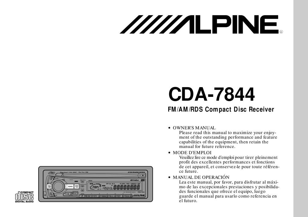 Alpine CDA-7844 owner manual 