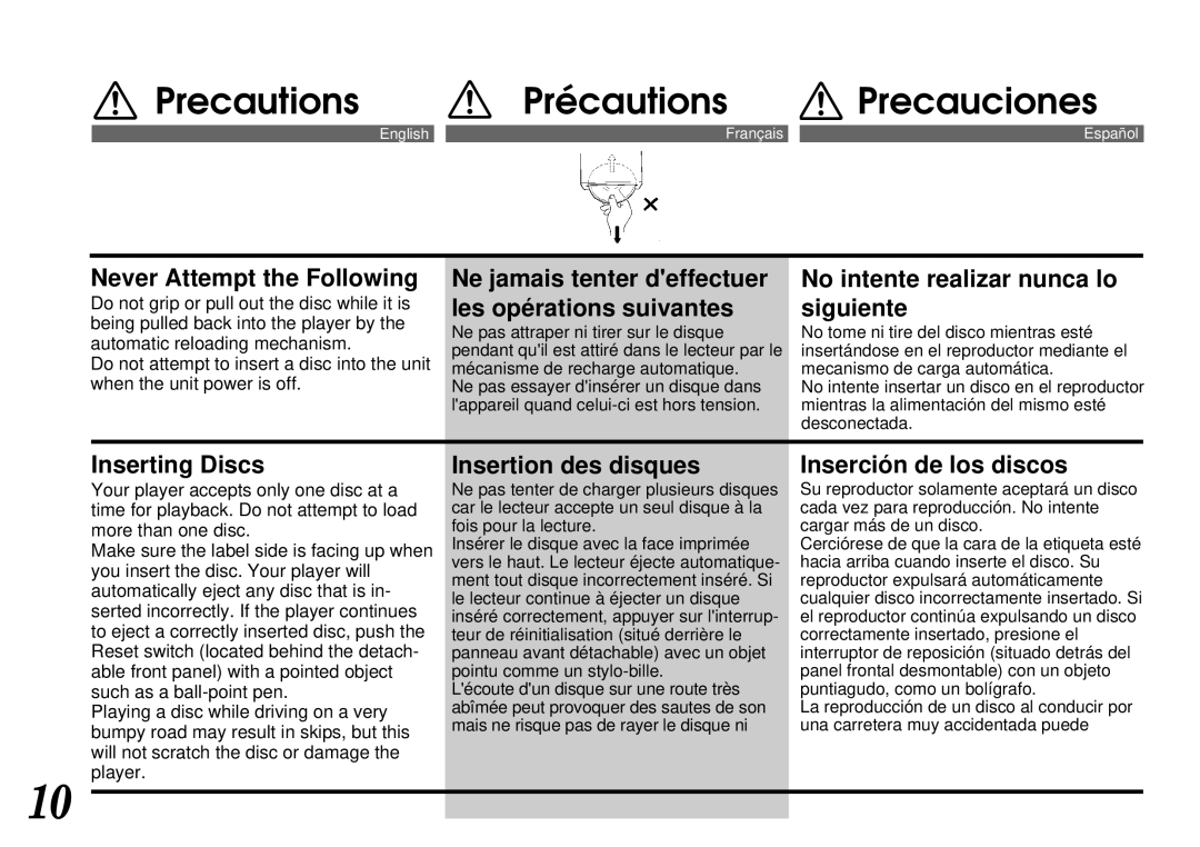 Alpine CDA-7844 owner manual Never Attempt the Following 