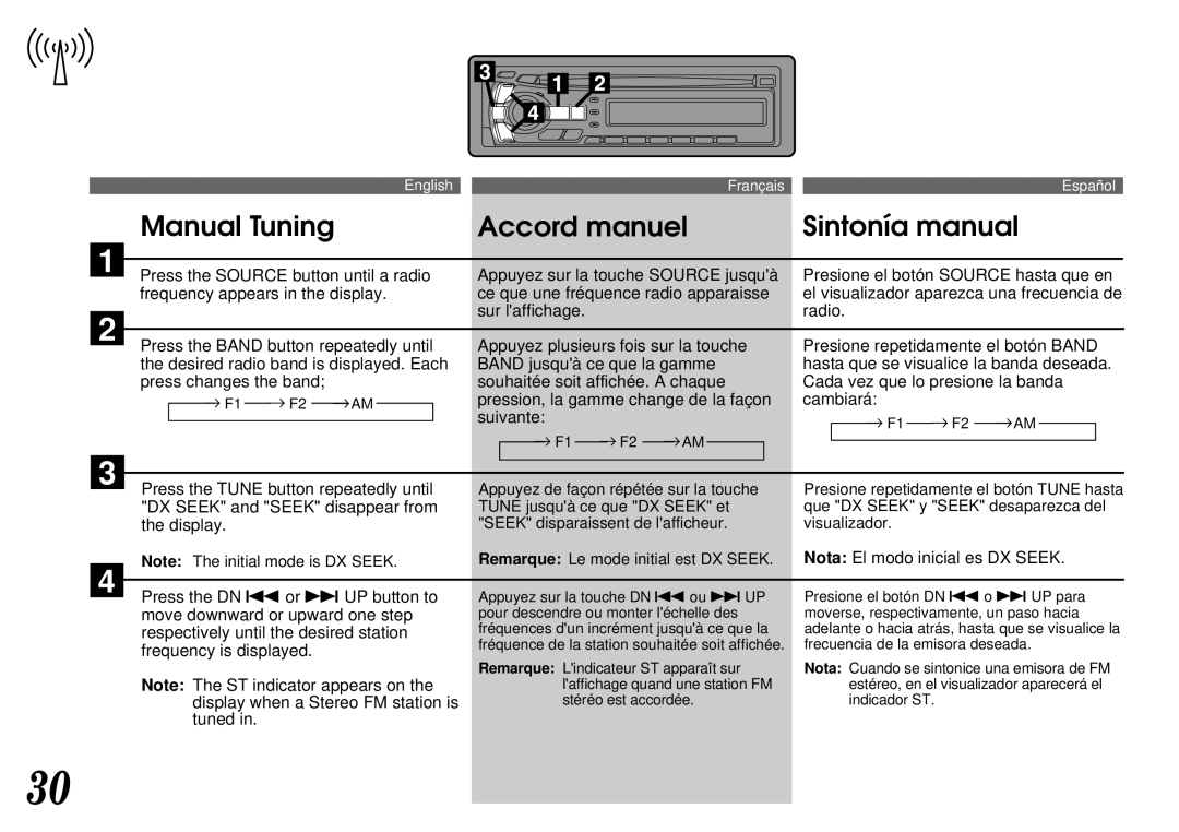 Alpine CDA-7844 owner manual Manual Tuning Accord manuel Sintonía manual 