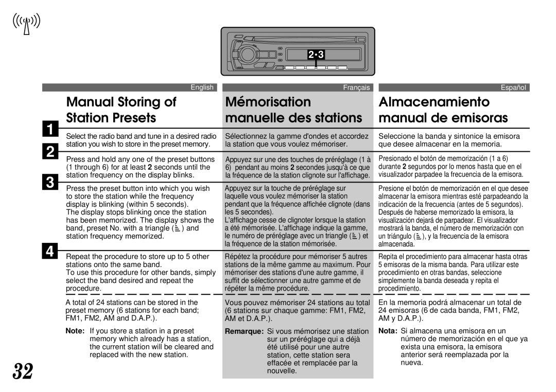 Alpine CDA-7844 owner manual Seleccione la banda y sintonice la emisora, Through 6 for at least 2 seconds until, Procedure 