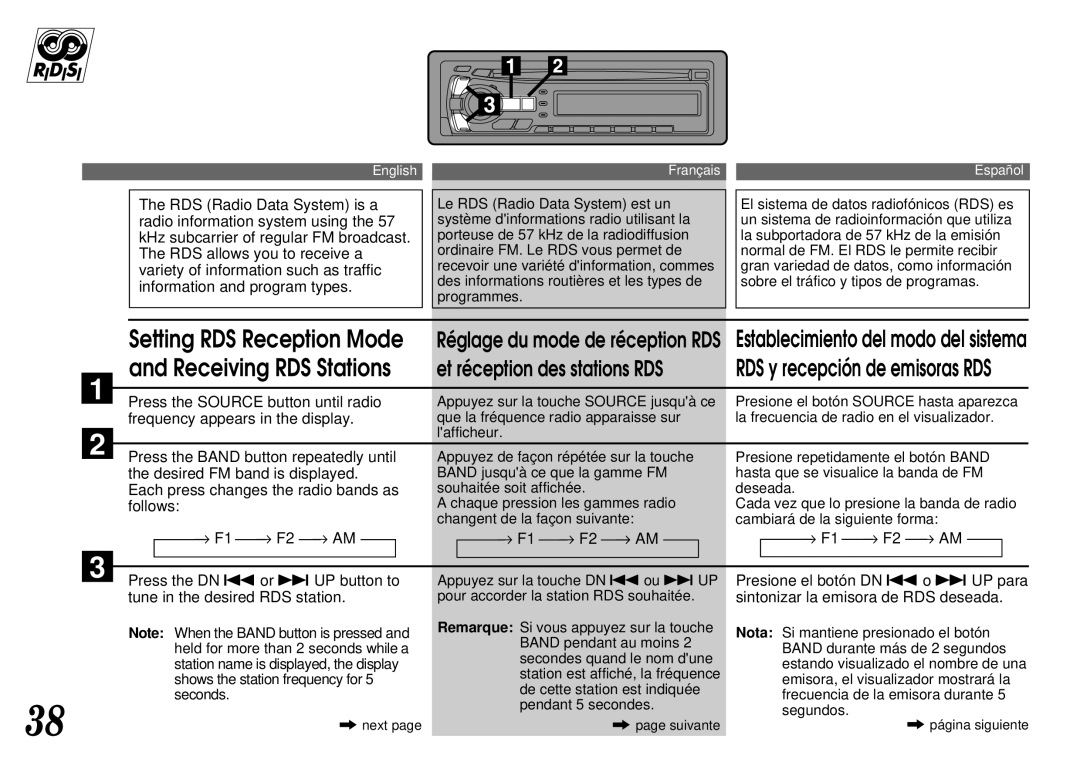 Alpine CDA-7844 owner manual Setting RDS Reception Mode 