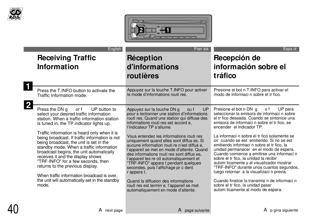 Alpine CDA-7844 owner manual Receiving Traffic Information 