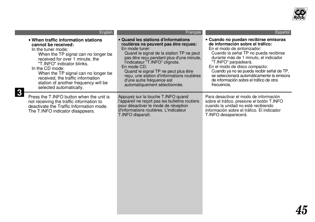 Alpine CDA-7844 owner manual Reçu, une station dinformations routiéres, Received, the traffic information 