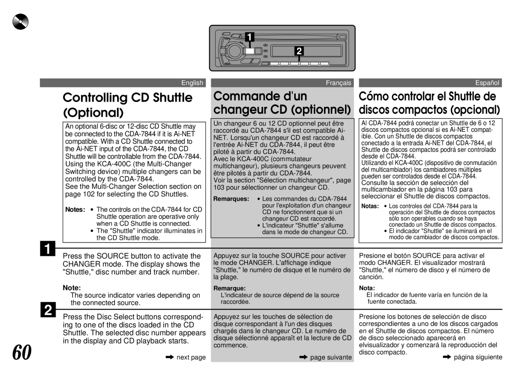 Alpine CDA-7844 owner manual Controlling CD Shuttle Optional 