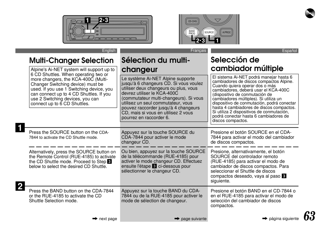 Alpine CDA-7844 owner manual Sélection du multi Selección de Changeur Cambiador múltiple 