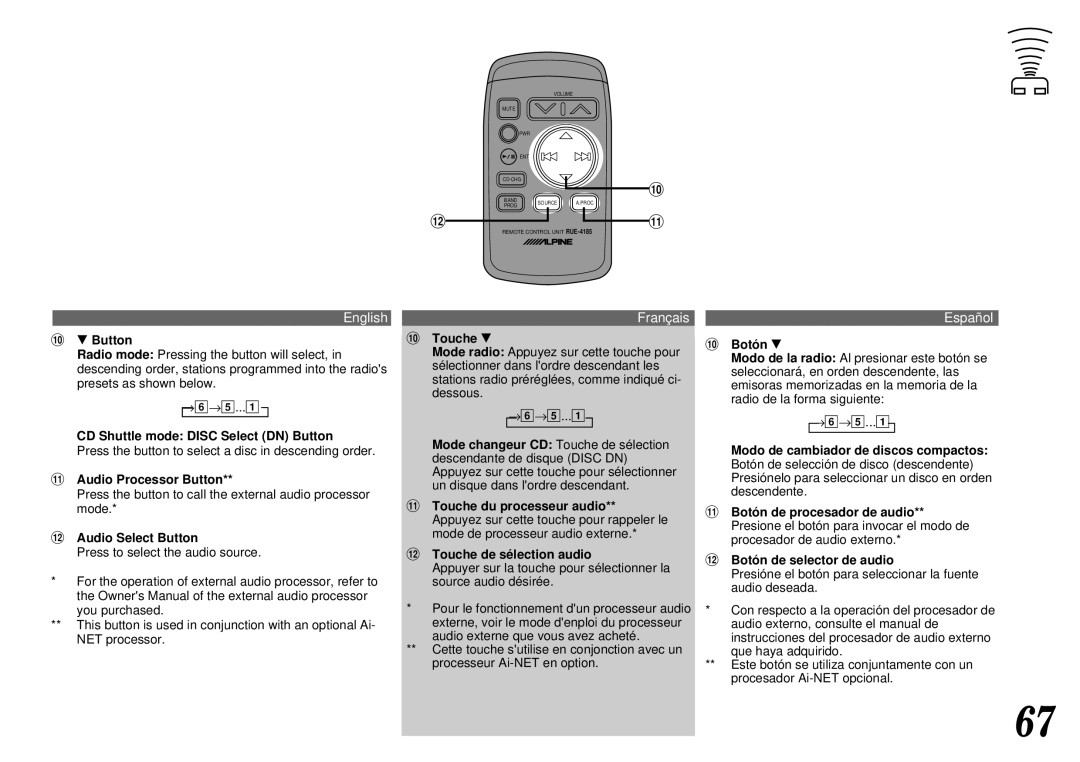 Alpine CDA-7844 owner manual CD Shuttle mode Disc Select DN Button 