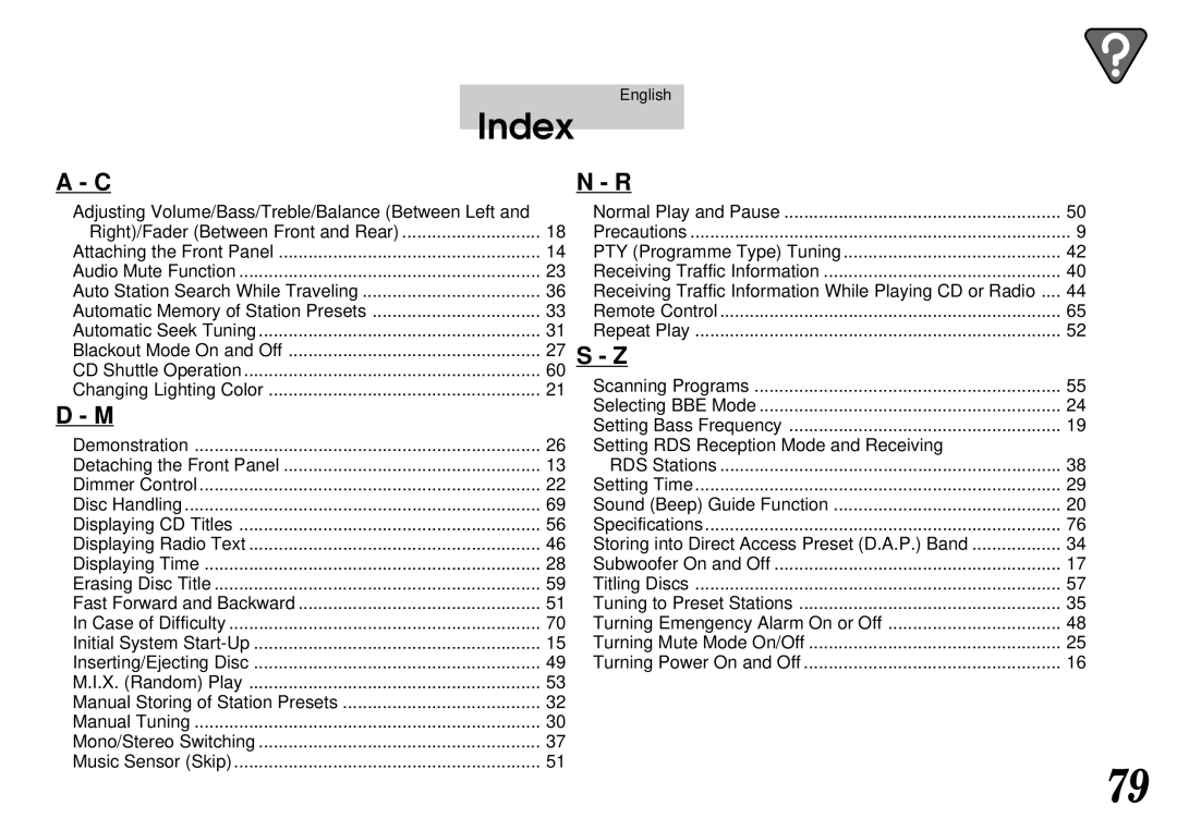 Alpine CDA-7844 owner manual Index 