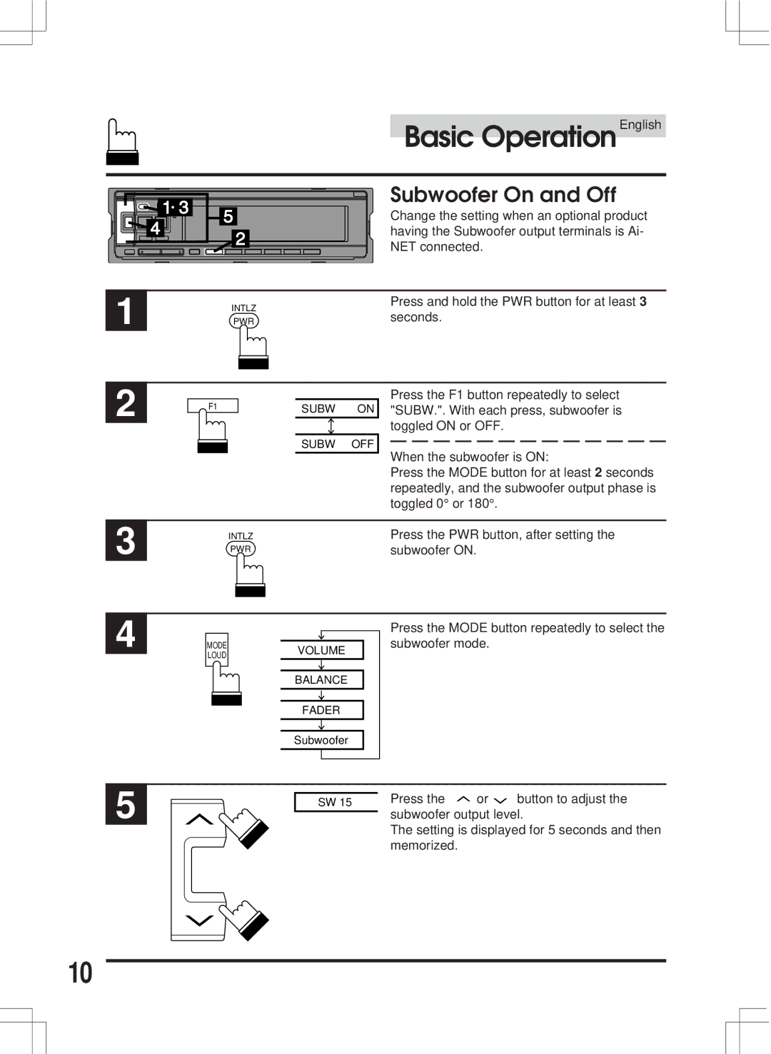 Alpine CDA-7846E owner manual Subwoofer On and Off 