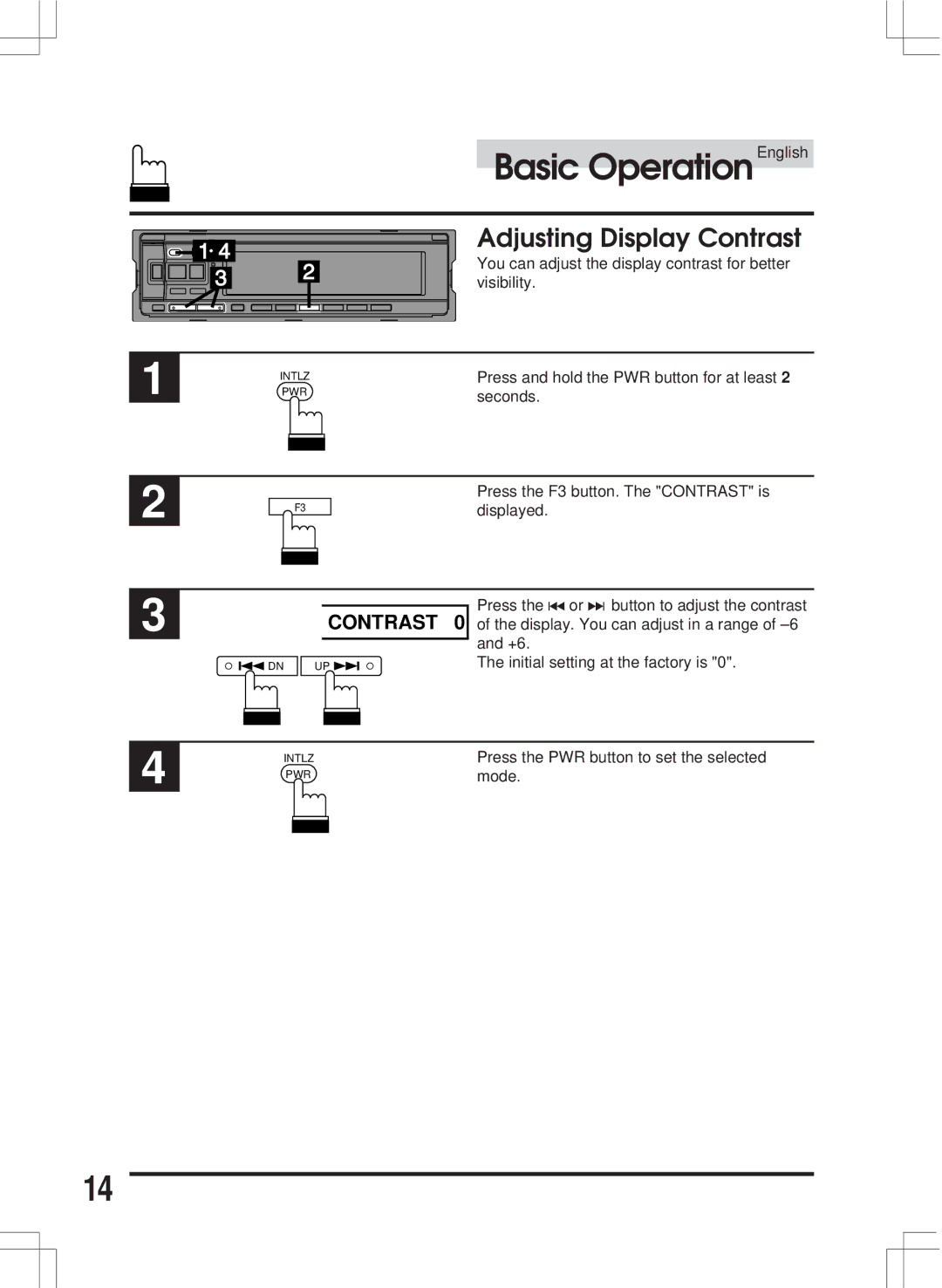 Alpine CDA-7846E owner manual Adjusting Display Contrast 