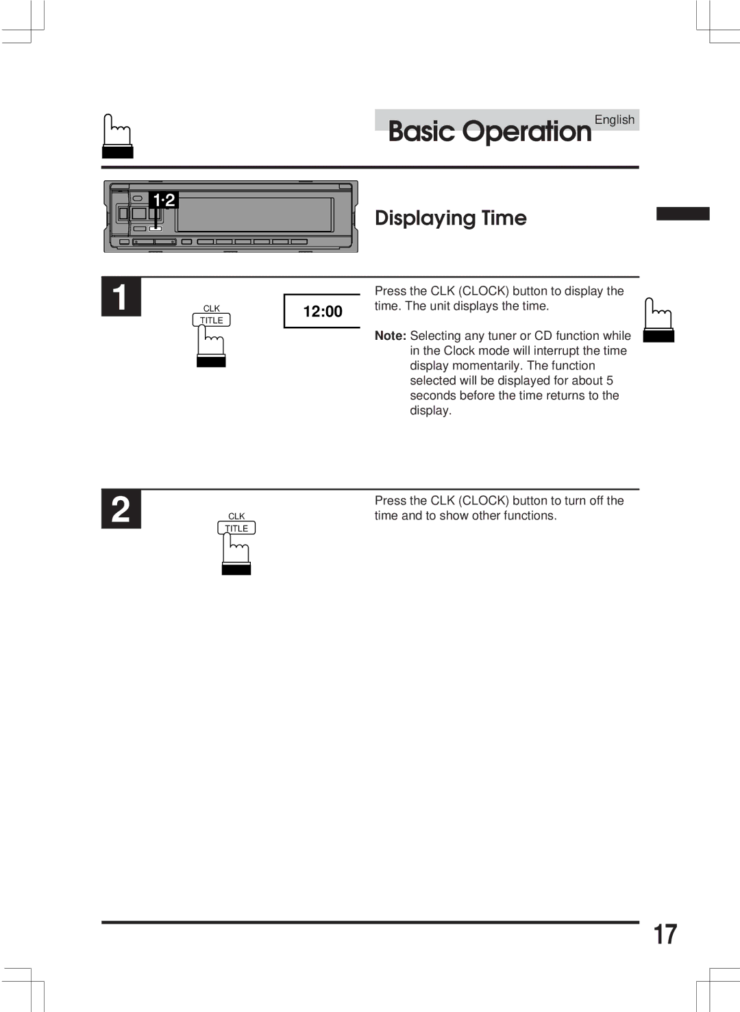 Alpine CDA-7846E owner manual Displaying Time, 1200 