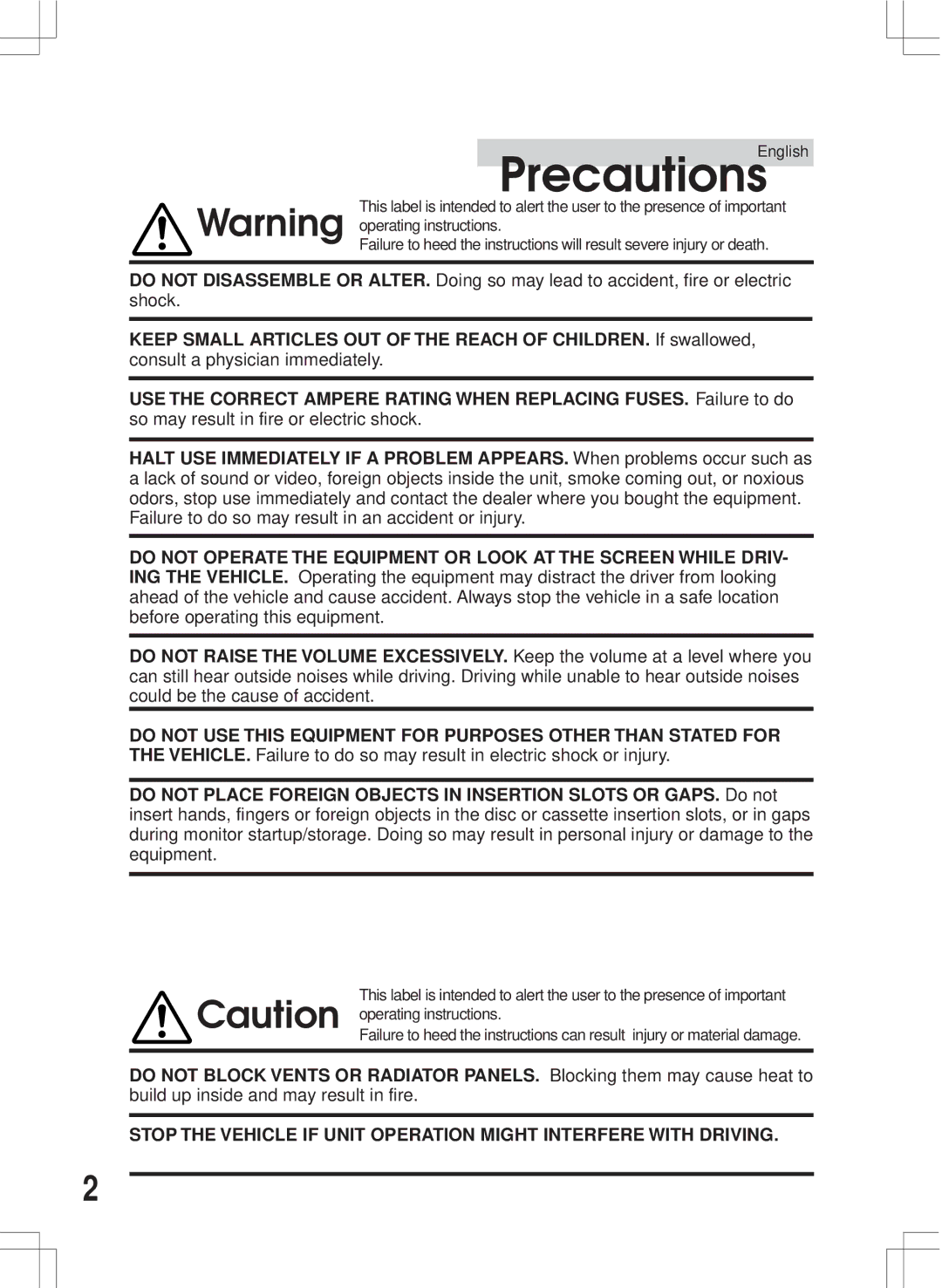 Alpine CDA-7846E owner manual PrecautionsEnglish 