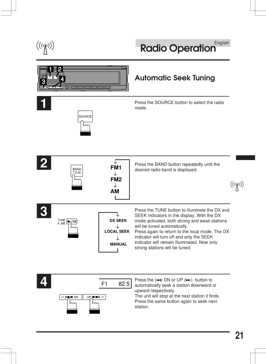 Alpine CDA-7846E owner manual Radio Operation, Automatic Seek Tuning 