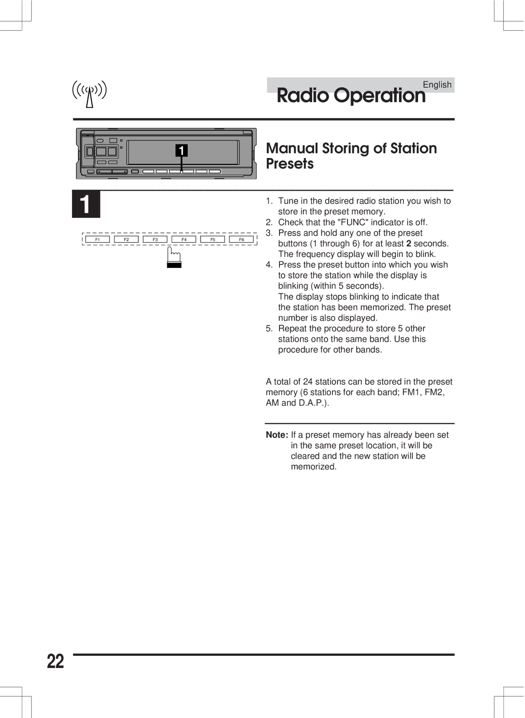 Alpine CDA-7846E owner manual Manual Storing of Station Presets 