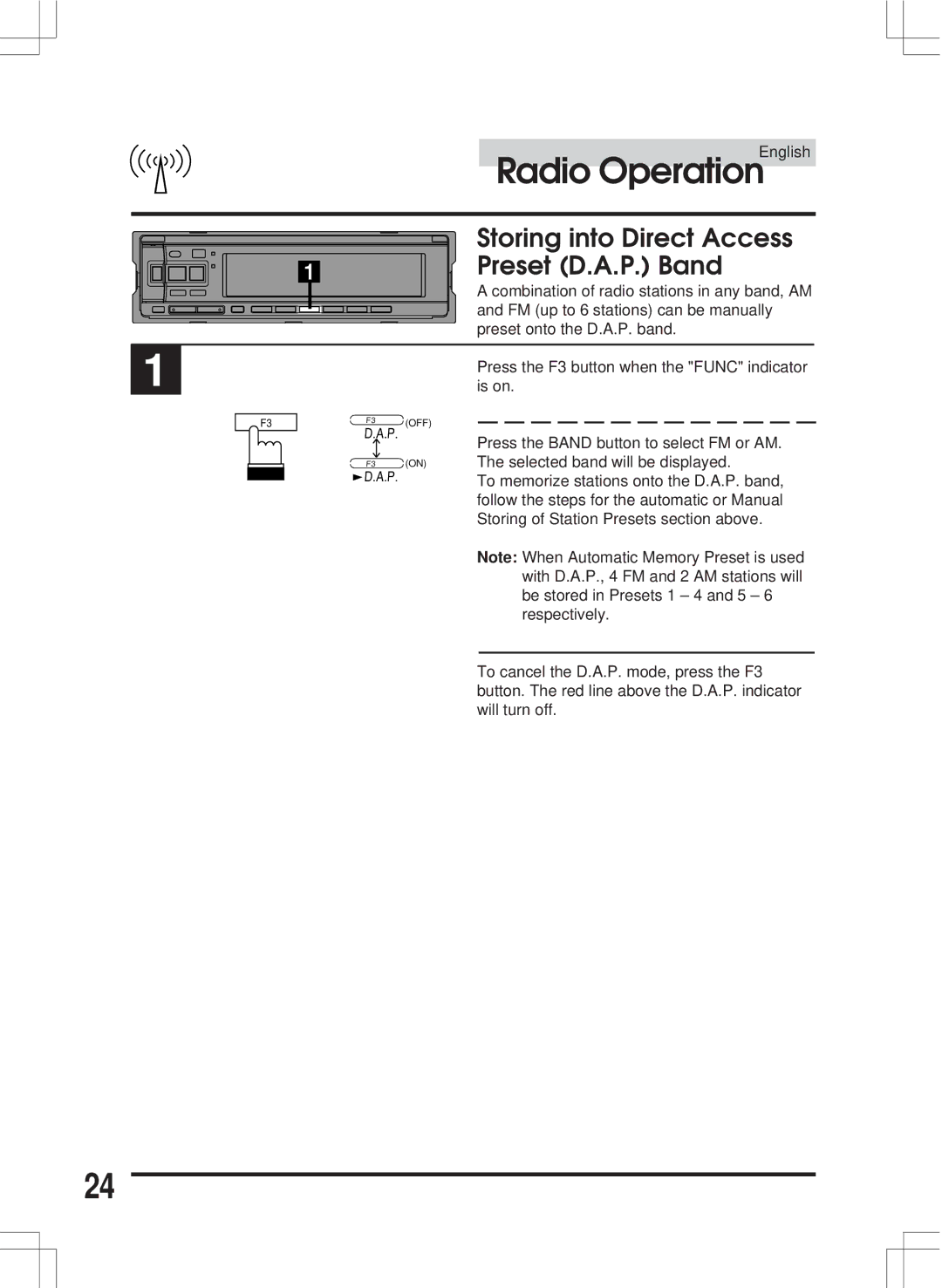 Alpine CDA-7846E owner manual Storing into Direct Access Preset D.A.P. Band 