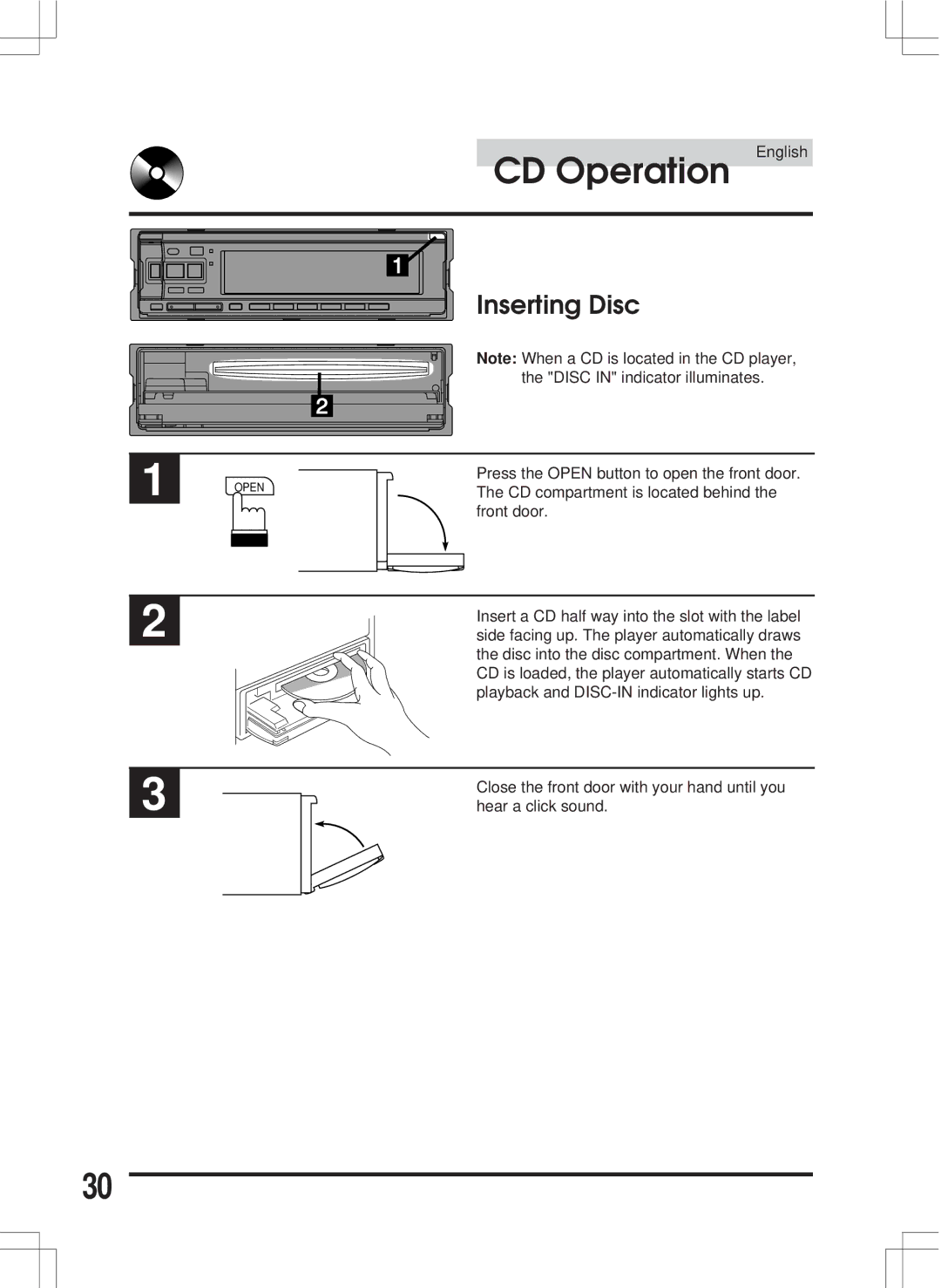 Alpine CDA-7846E owner manual CD Operation, Inserting Disc 