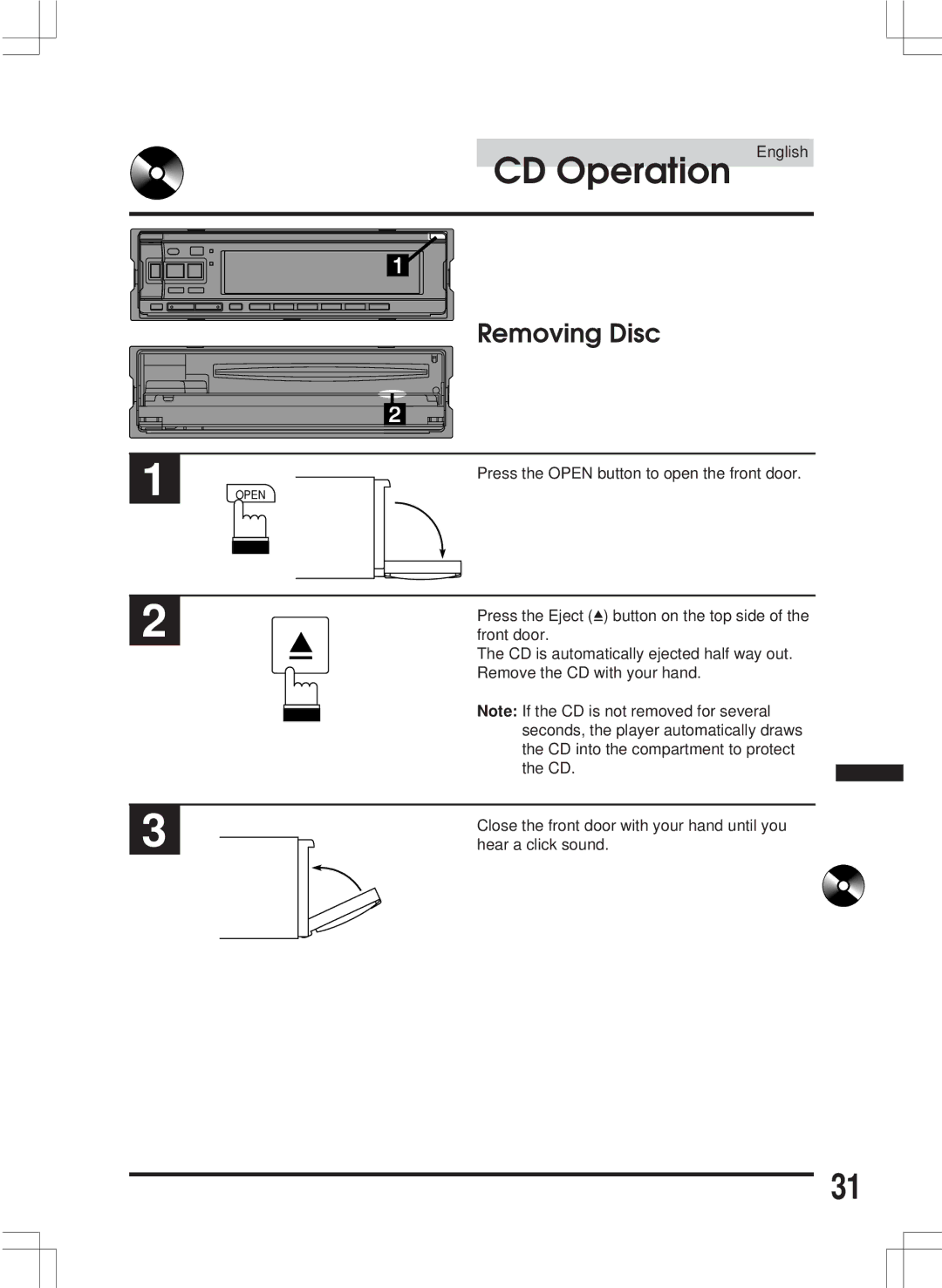 Alpine CDA-7846E owner manual Removing Disc 