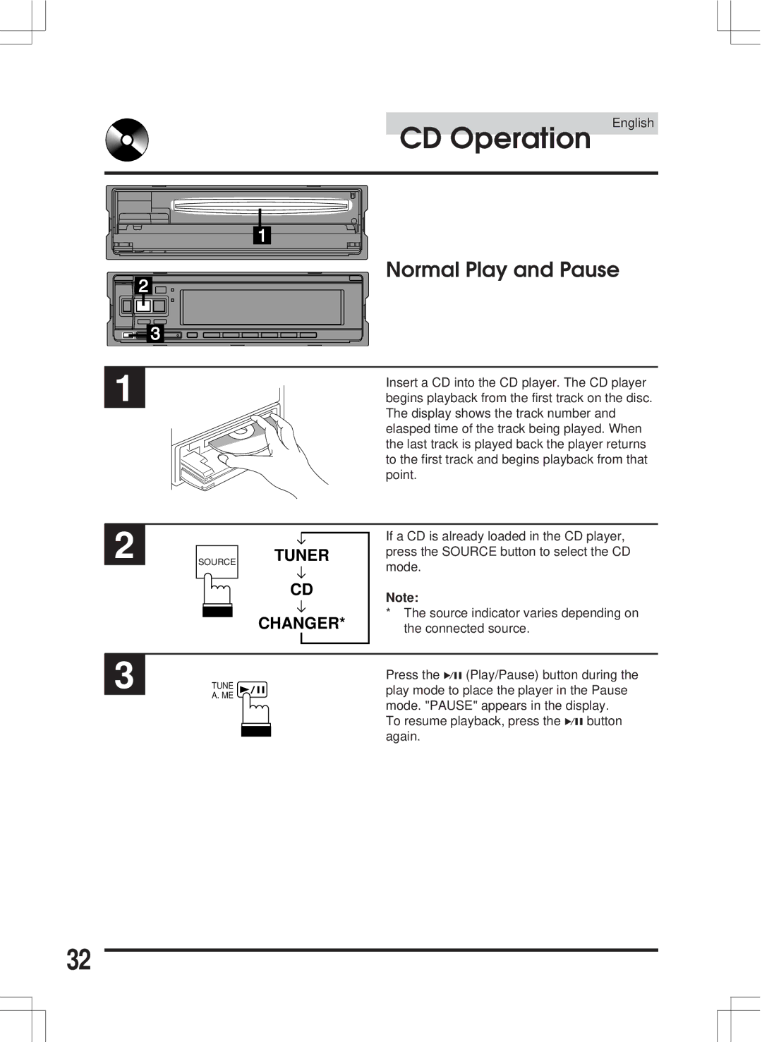 Alpine CDA-7846E owner manual Normal Play and Pause, Tuner Changer 