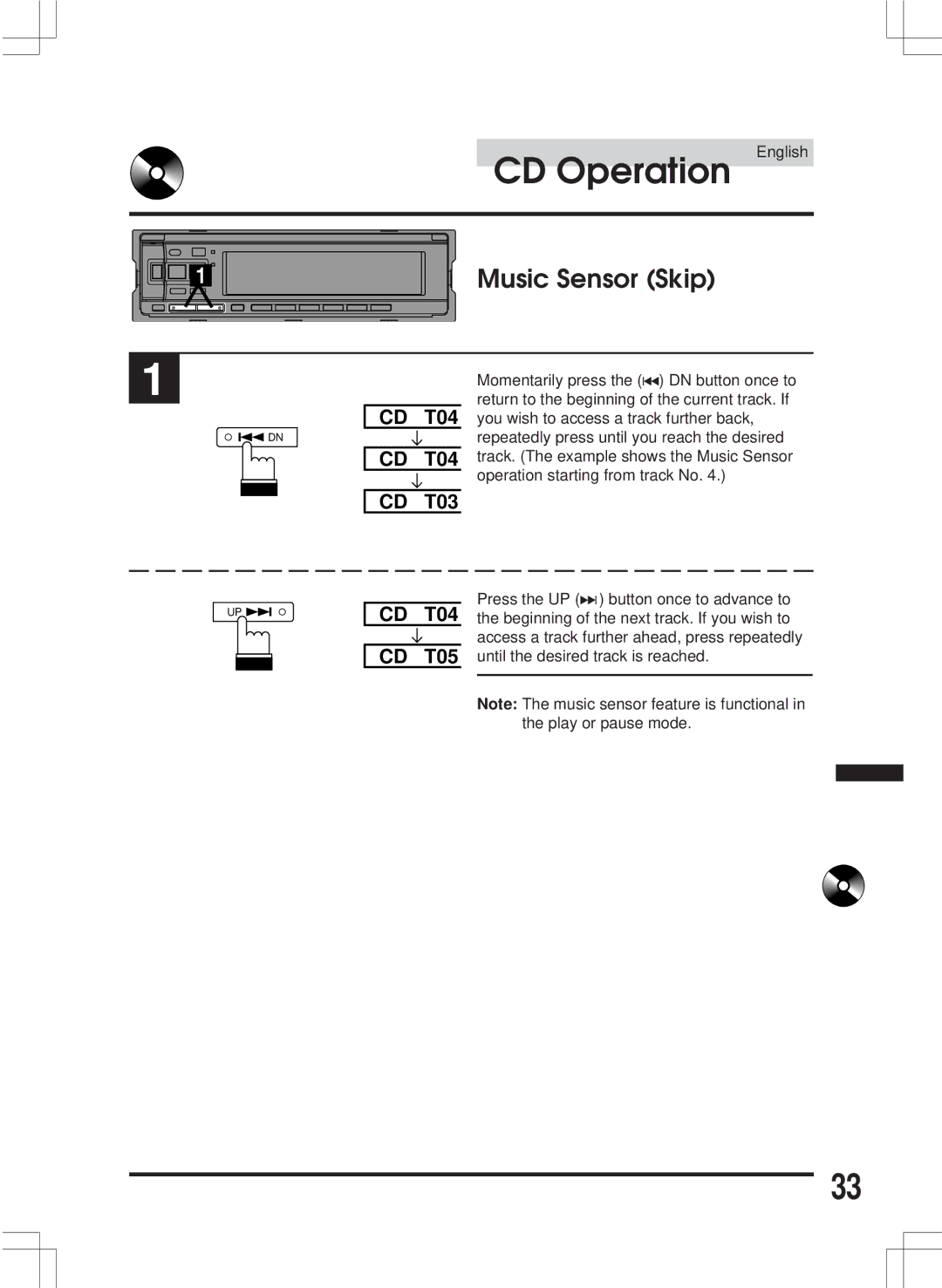 Alpine CDA-7846E owner manual Music Sensor Skip, CD T04 