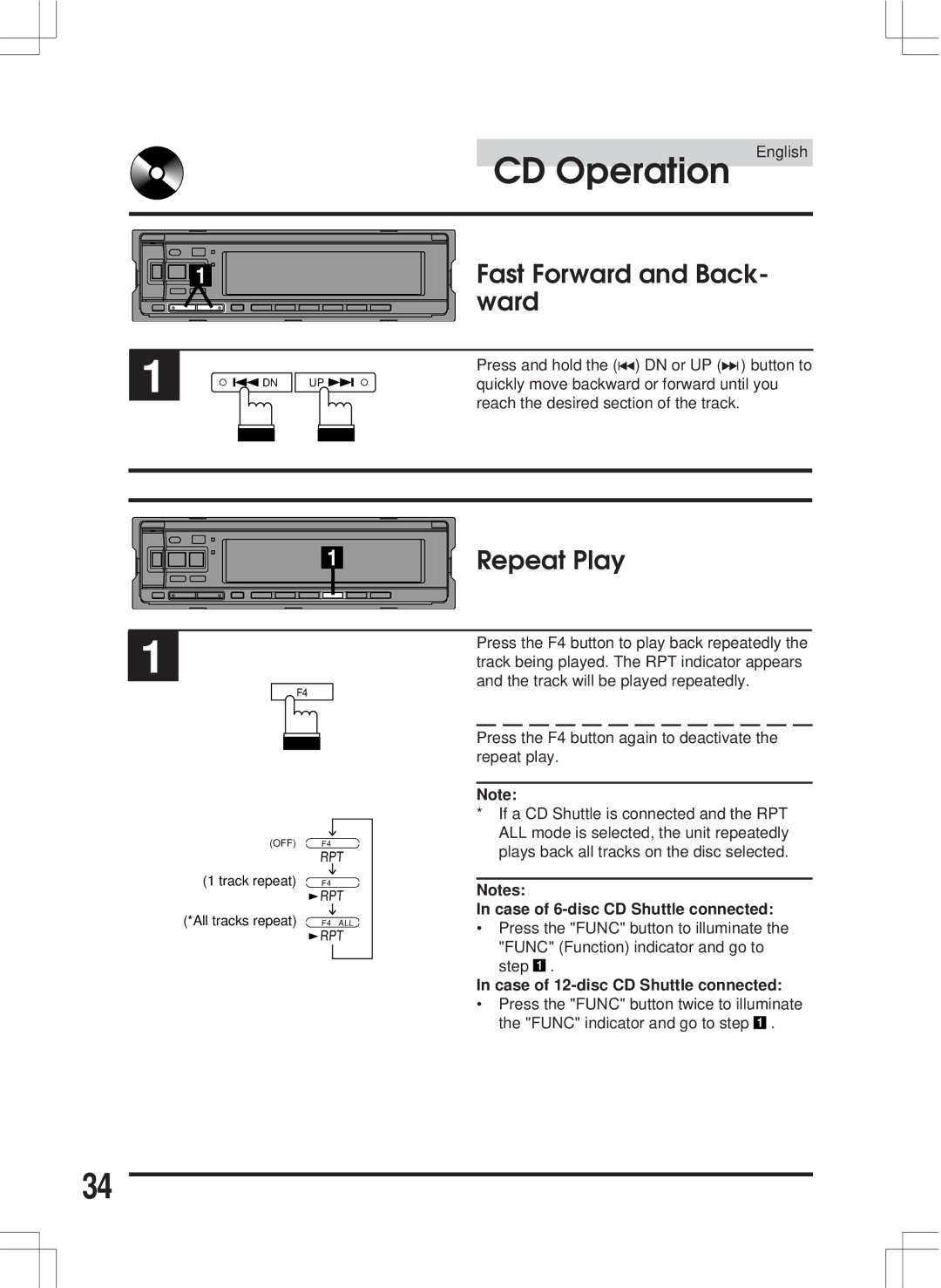 Alpine CDA-7846E owner manual Fast Forward and Back- ward, Repeat Play 